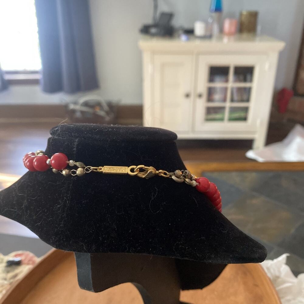 Napier Two Tier Red And Gold Tone Beaded Necklace - Picture 4 of 5